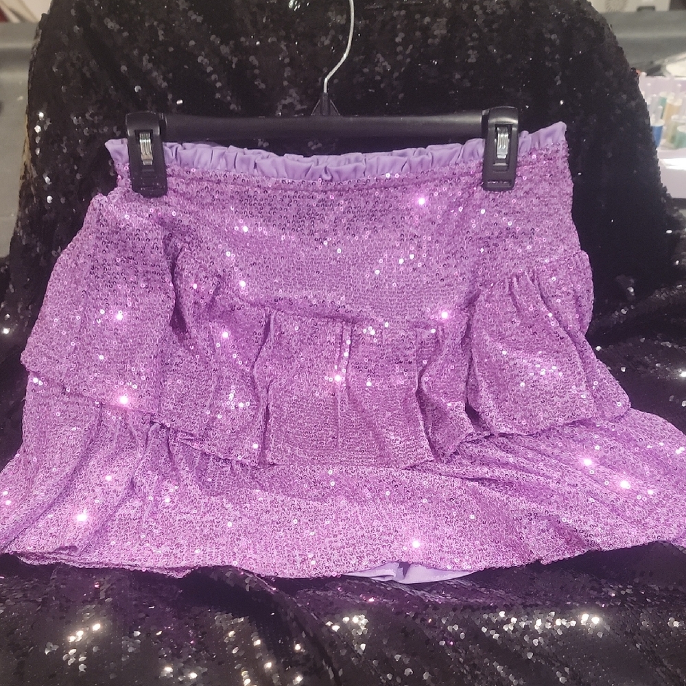 Purple Bubble Mini Skirt with Ruffled Sequins